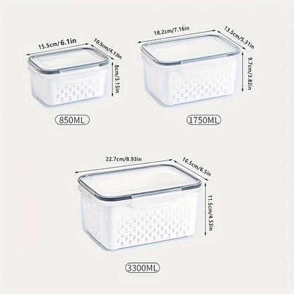 3pcs 4 in 1 Fruit Containers for Fridge with Removable Colanders and Lids, Airtight Storage Container to Keep Fruits, Vegetables, Berry, Meat Fresh Longer, Dishwasher & Microwave Safe
