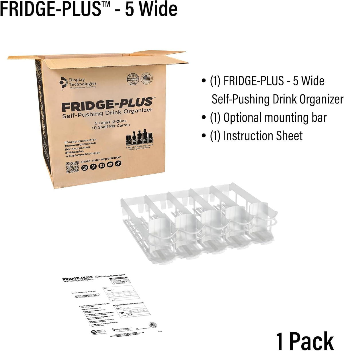 Fridge-Plus Drink Organizer for Refrigerator Storage - Soda Can Dispenser and Soda Can Organizer Rack for Bar Fridge (Pack of 1)