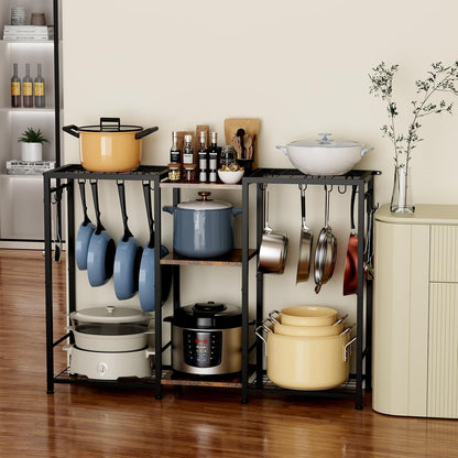 5-Tier Pot and Pan Organizer Rack with Hooks, Heavy-Duty Kitchen Storage Shelf for Cookware, Dishes, and Utensils, Freestanding Metal Pot Rack Organizer for Kitchen, Pantry, or Dining Room