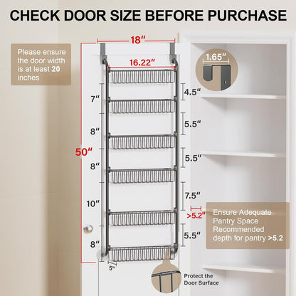 Delamu Over the Door Pantry Organizer, 6-Tier Metal Pantry Door Organization and Storage, Hanging Kitchen Basket Spice Rack Seasoning Shelves, Cabinet Door Organizer for Easy Install,D5xW18xH50inch