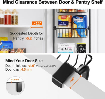 Delamu Over the Door Pantry Organizer, 6-Tier Metal Pantry Door Organization and Storage, Hanging Kitchen Basket Spice Rack Seasoning Shelves, Cabinet Door Organizer for Easy Install,D5xW18xH50inch