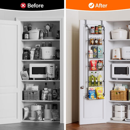 Delamu Over the Door Pantry Organizer, 6-Tier Metal Pantry Door Organization and Storage, Hanging Kitchen Basket Spice Rack Seasoning Shelves, Cabinet Door Organizer for Easy Install,D5xW18xH50inch