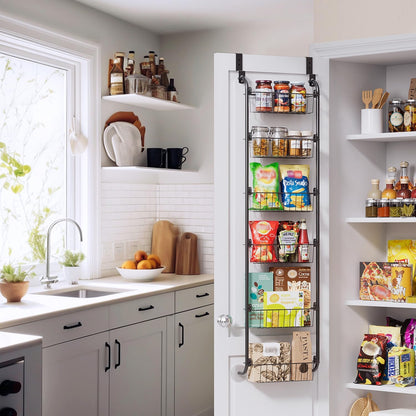 Delamu Over the Door Pantry Organizer, 6-Tier Metal Pantry Door Organization and Storage, Hanging Kitchen Basket Spice Rack Seasoning Shelves, Cabinet Door Organizer for Easy Install,D5xW18xH50inch
