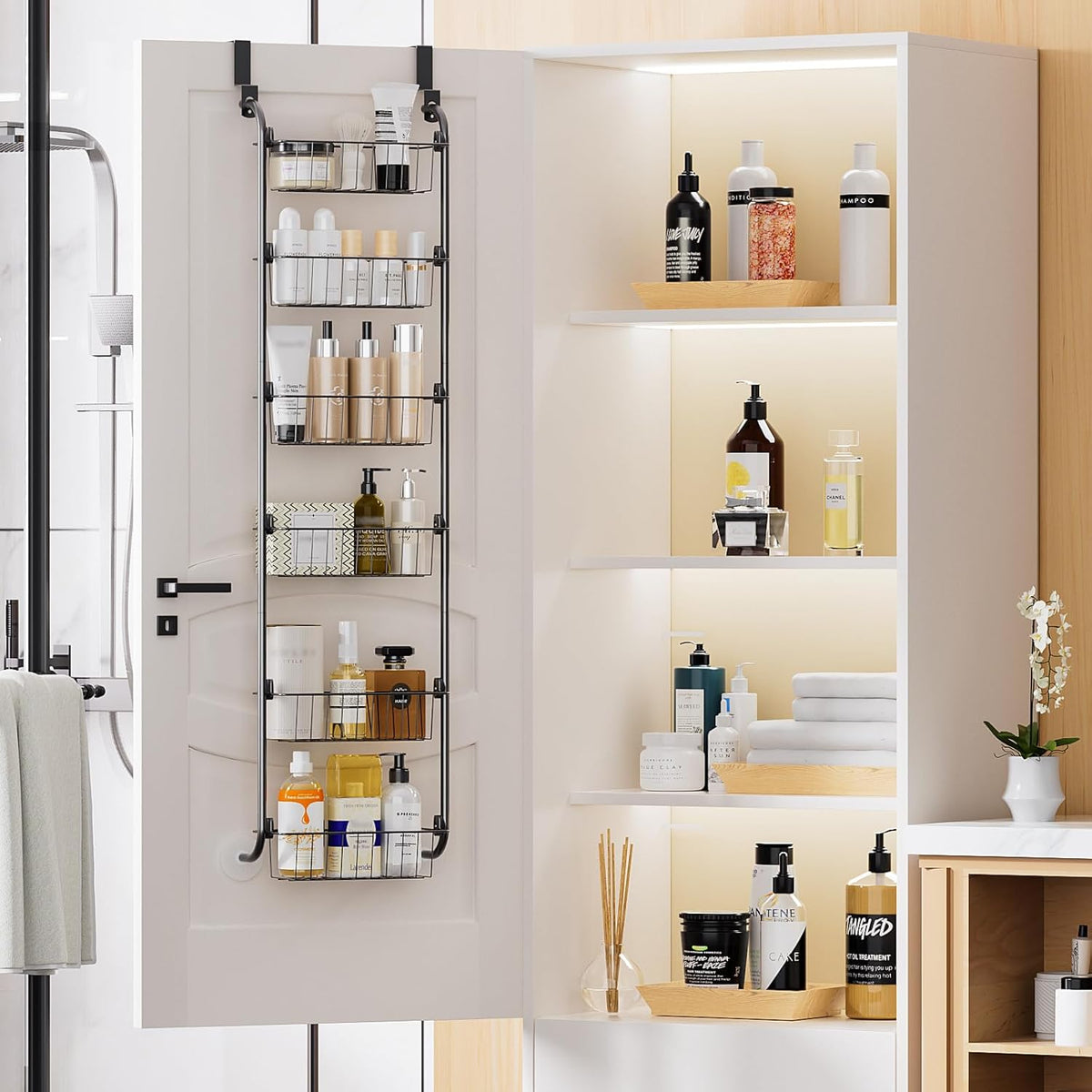 Delamu Over the Door Pantry Organizer, 6-Tier Metal Pantry Door Organization and Storage, Hanging Kitchen Basket Spice Rack Seasoning Shelves, Cabinet Door Organizer for Easy Install,D5xW18xH50inch
