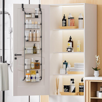 Delamu Over the Door Pantry Organizer, 6-Tier Metal Pantry Door Organization and Storage, Hanging Kitchen Basket Spice Rack Seasoning Shelves, Cabinet Door Organizer for Easy Install,D5xW18xH50inch