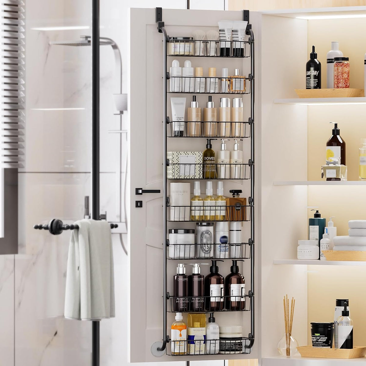Delamu Over the Door Pantry Organizer, 6-Tier Metal Pantry Door Organization and Storage, Hanging Kitchen Basket Spice Rack Seasoning Shelves, Cabinet Door Organizer for Easy Install,D5xW18xH50inch