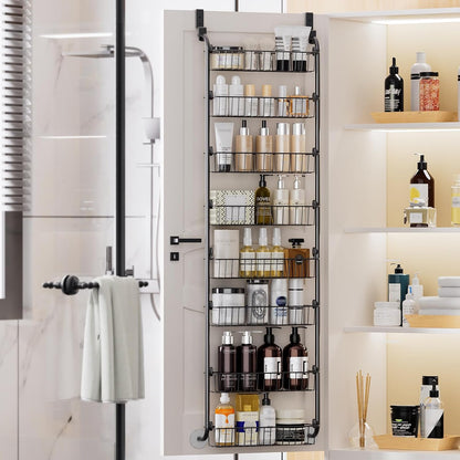 Delamu Over the Door Pantry Organizer, 6-Tier Metal Pantry Door Organization and Storage, Hanging Kitchen Basket Spice Rack Seasoning Shelves, Cabinet Door Organizer for Easy Install,D5xW18xH50inch