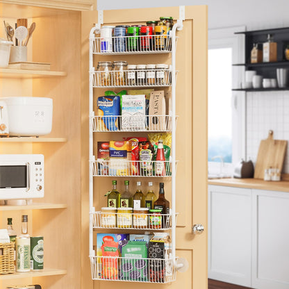Delamu Over the Door Pantry Organizer, 6-Tier Metal Pantry Door Organization and Storage, Hanging Kitchen Basket Spice Rack Seasoning Shelves, Cabinet Door Organizer for Easy Install,D5xW18xH50inch