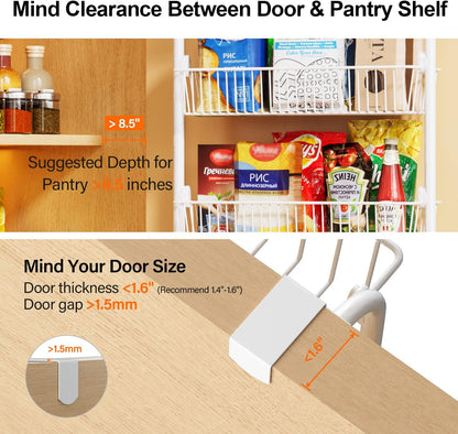 Delamu Over the Door Pantry Organizer, 6-Tier Metal Pantry Door Organization and Storage, Hanging Kitchen Basket Spice Rack Seasoning Shelves, Cabinet Door Organizer for Easy Install,D5xW18xH50inch