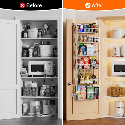 Delamu Over the Door Pantry Organizer, 6-Tier Metal Pantry Door Organization and Storage, Hanging Kitchen Basket Spice Rack Seasoning Shelves, Cabinet Door Organizer for Easy Install,D5xW18xH50inch