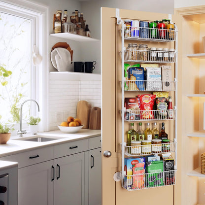 Delamu Over the Door Pantry Organizer, 6-Tier Metal Pantry Door Organization and Storage, Hanging Kitchen Basket Spice Rack Seasoning Shelves, Cabinet Door Organizer for Easy Install,D5xW18xH50inch