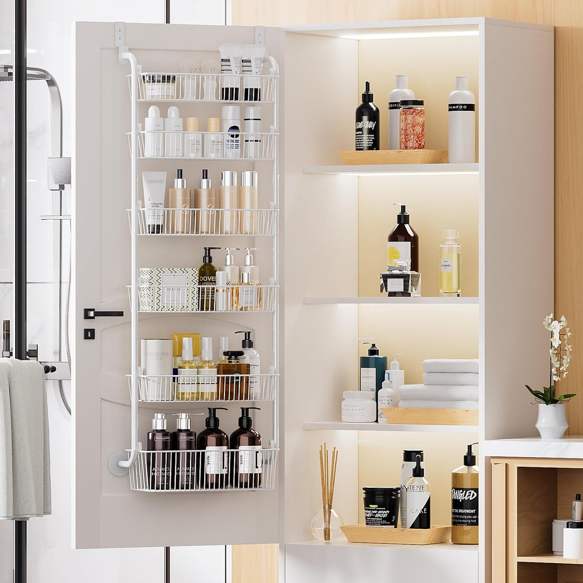 Delamu Over the Door Pantry Organizer, 6-Tier Metal Pantry Door Organization and Storage, Hanging Kitchen Basket Spice Rack Seasoning Shelves, Cabinet Door Organizer for Easy Install,D5xW18xH50inch