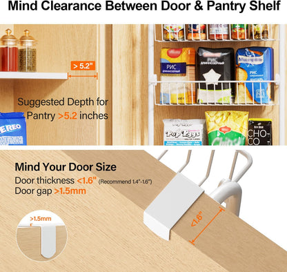 Delamu Over the Door Pantry Organizer, 6-Tier Metal Pantry Door Organization and Storage, Hanging Kitchen Basket Spice Rack Seasoning Shelves, Cabinet Door Organizer for Easy Install,D5xW18xH50inch