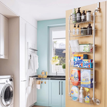Delamu Over the Door Pantry Organizer, 6-Tier Metal Pantry Door Organization and Storage, Hanging Kitchen Basket Spice Rack Seasoning Shelves, Cabinet Door Organizer for Easy Install,D5xW18xH50inch