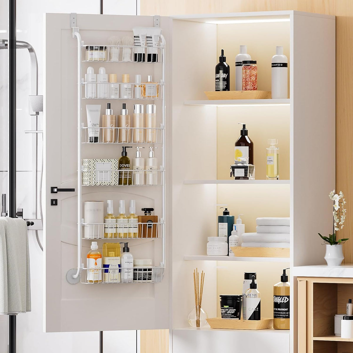 Delamu Over the Door Pantry Organizer, 6-Tier Metal Pantry Door Organization and Storage, Hanging Kitchen Basket Spice Rack Seasoning Shelves, Cabinet Door Organizer for Easy Install,D5xW18xH50inch