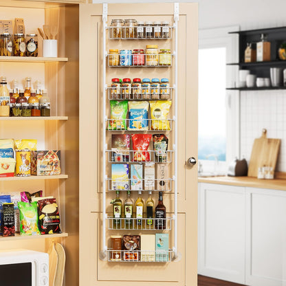 Delamu Over the Door Pantry Organizer, 6-Tier Metal Pantry Door Organization and Storage, Hanging Kitchen Basket Spice Rack Seasoning Shelves, Cabinet Door Organizer for Easy Install,D5xW18xH50inch