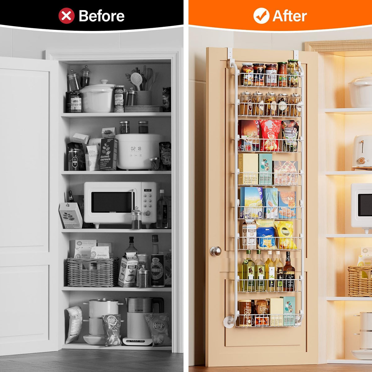 Delamu Over the Door Pantry Organizer, 6-Tier Metal Pantry Door Organization and Storage, Hanging Kitchen Basket Spice Rack Seasoning Shelves, Cabinet Door Organizer for Easy Install,D5xW18xH50inch