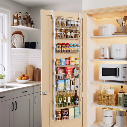 Delamu Over the Door Pantry Organizer, 6-Tier Metal Pantry Door Organization and Storage, Hanging Kitchen Basket Spice Rack Seasoning Shelves, Cabinet Door Organizer for Easy Install,D5xW18xH50inch