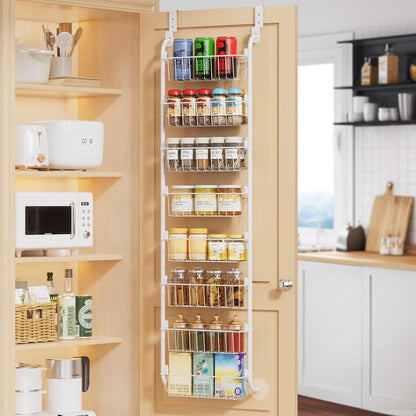 Delamu Over the Door Pantry Organizer, 6-Tier Metal Pantry Door Organization and Storage, Hanging Kitchen Basket Spice Rack Seasoning Shelves, Cabinet Door Organizer for Easy Install,D5xW18xH50inch