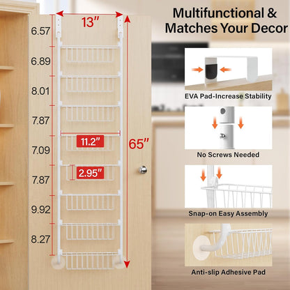 Delamu Over the Door Pantry Organizer, 6-Tier Metal Pantry Door Organization and Storage, Hanging Kitchen Basket Spice Rack Seasoning Shelves, Cabinet Door Organizer for Easy Install,D5xW18xH50inch