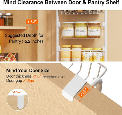Delamu Over the Door Pantry Organizer, 6-Tier Metal Pantry Door Organization and Storage, Hanging Kitchen Basket Spice Rack Seasoning Shelves, Cabinet Door Organizer for Easy Install,D5xW18xH50inch