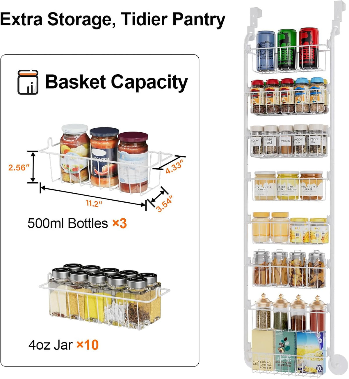 Delamu Over the Door Pantry Organizer, 6-Tier Metal Pantry Door Organization and Storage, Hanging Kitchen Basket Spice Rack Seasoning Shelves, Cabinet Door Organizer for Easy Install,D5xW18xH50inch