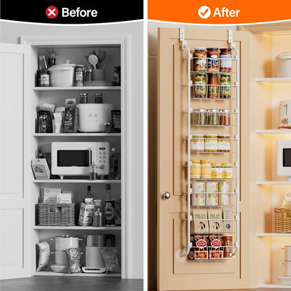 Delamu Over the Door Pantry Organizer, 6-Tier Metal Pantry Door Organization and Storage, Hanging Kitchen Basket Spice Rack Seasoning Shelves, Cabinet Door Organizer for Easy Install,D5xW18xH50inch