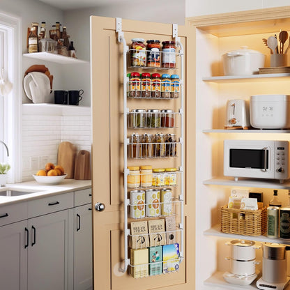 Delamu Over the Door Pantry Organizer, 6-Tier Metal Pantry Door Organization and Storage, Hanging Kitchen Basket Spice Rack Seasoning Shelves, Cabinet Door Organizer for Easy Install,D5xW18xH50inch