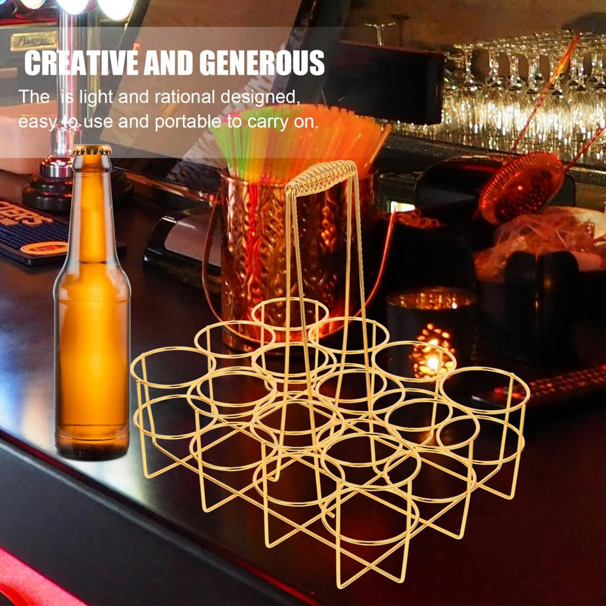 Beer Storage Rack Basket 12 Bottle Beer Holder with Handle Portable Rack Carrier for Bar Ktv Home Party Beverage Storage 11.41 X 8.66 X 11.22 in
