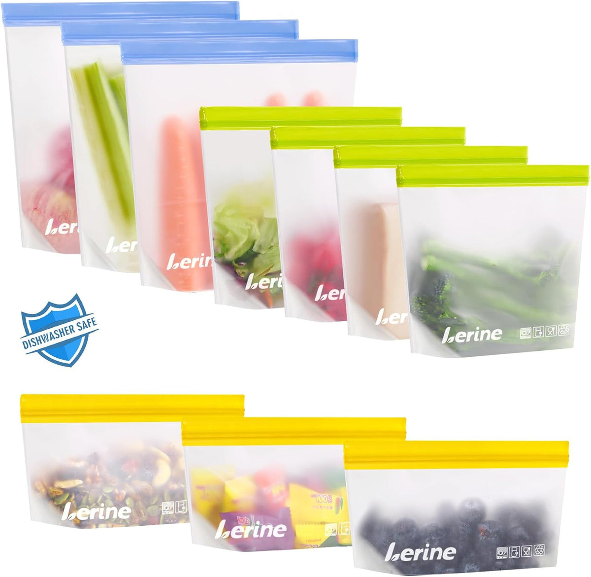 Stand Up Reusable Freezer Bags Dishwasher Safe, Muliticolor