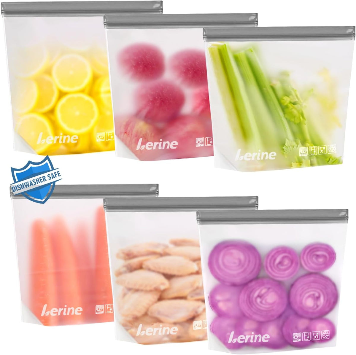 Stand Up Reusable Freezer Bags Dishwasher Safe, Muliticolor