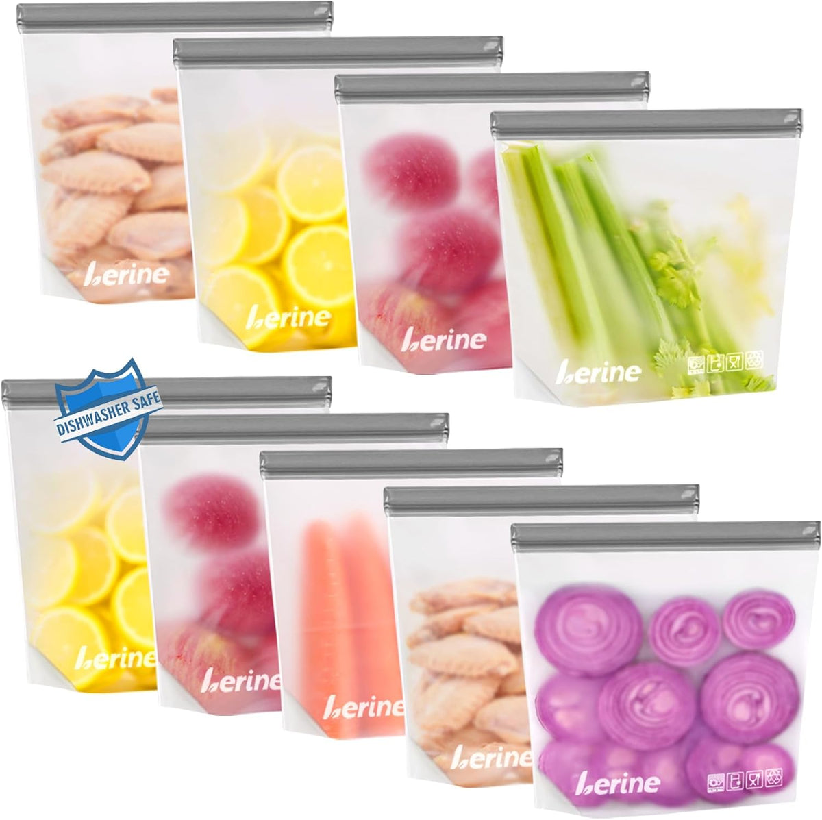 Stand Up Reusable Freezer Bags Dishwasher Safe, Muliticolor