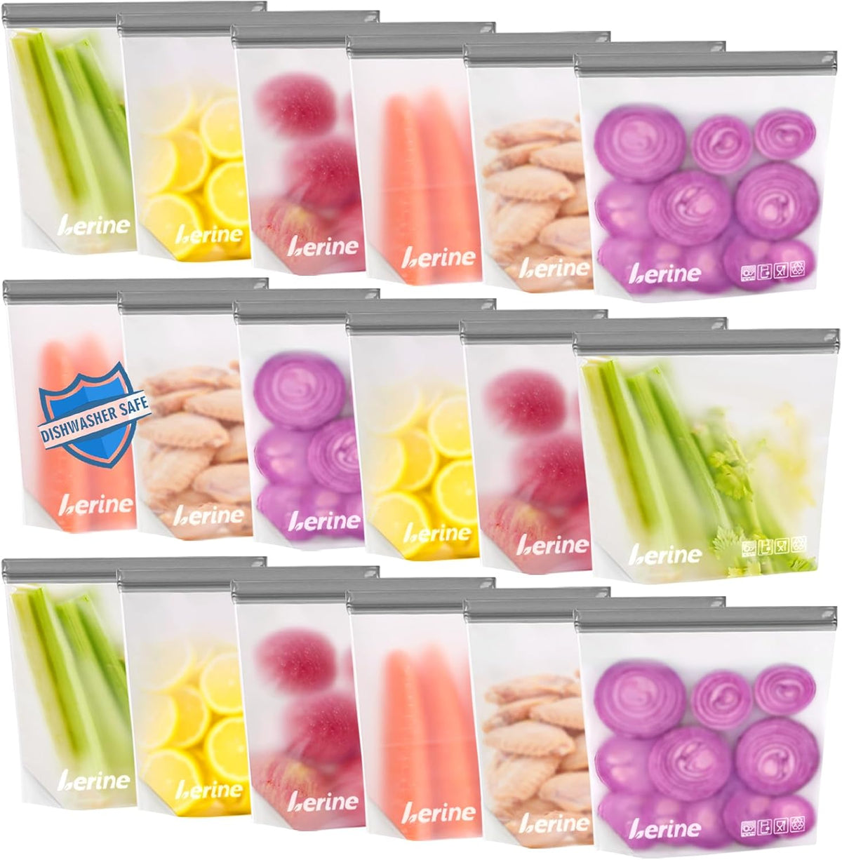 Stand Up Reusable Freezer Bags Dishwasher Safe, Muliticolor