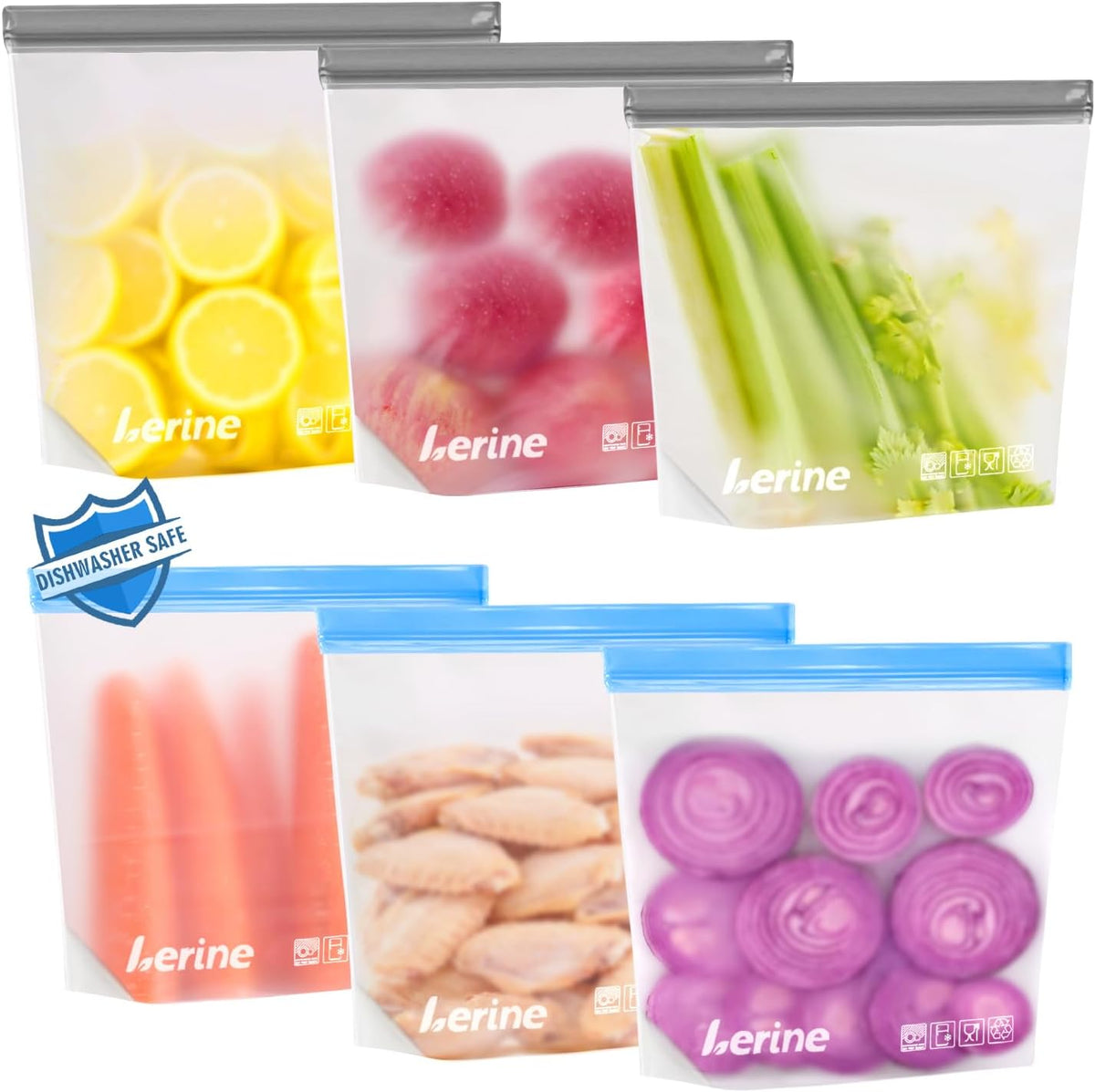 Stand Up Reusable Freezer Bags Dishwasher Safe, Muliticolor