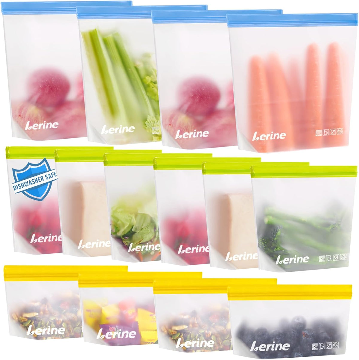 Stand Up Reusable Freezer Bags Dishwasher Safe, Muliticolor