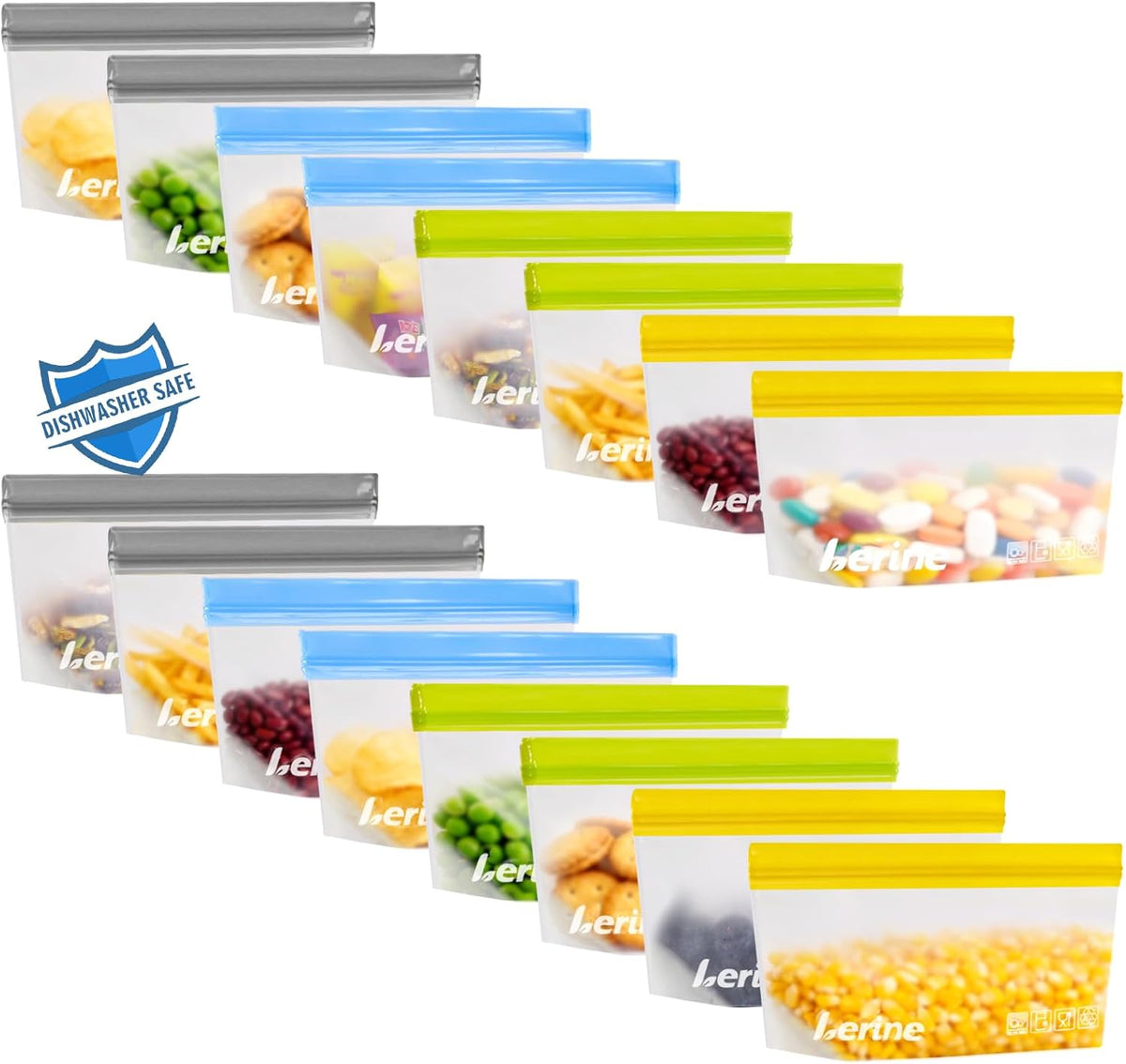 Stand Up Reusable Freezer Bags Dishwasher Safe, Muliticolor