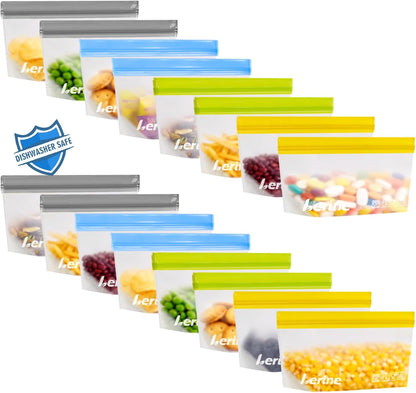 Stand Up Reusable Freezer Bags Dishwasher Safe, Muliticolor