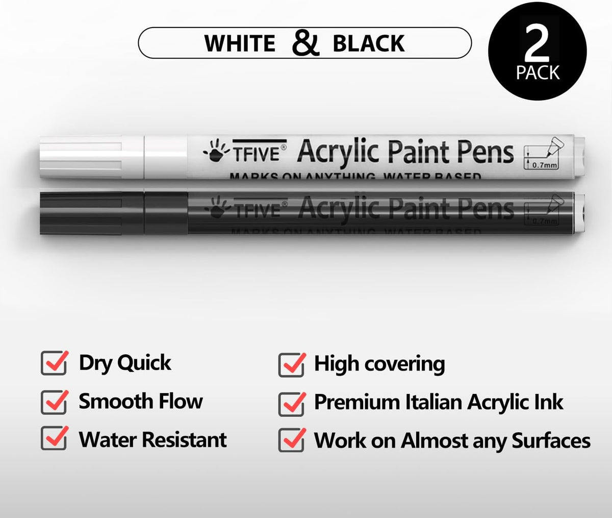 Acrylic Paint Markers Pens, White & Black 0.7mm Extra Fine Tip