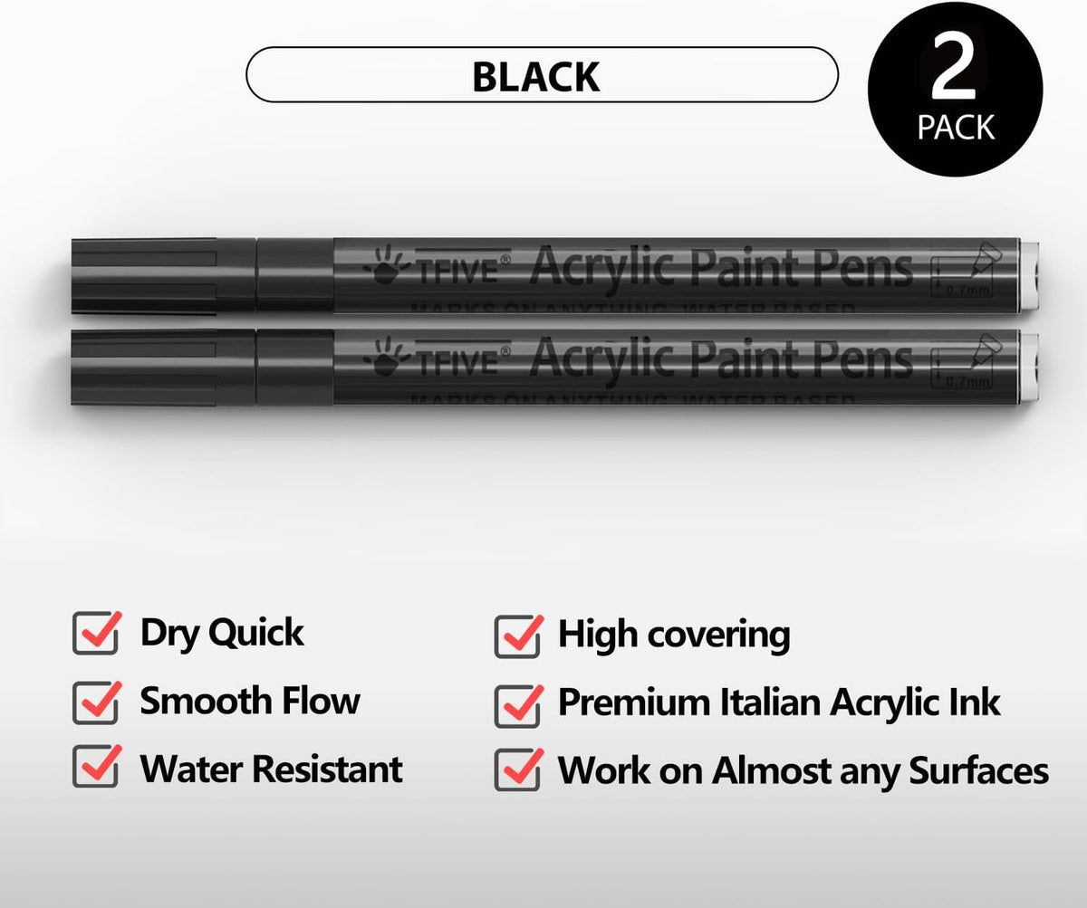 Acrylic Paint Markers Pens, White & Black 0.7mm Extra Fine Tip