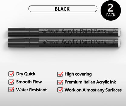 Acrylic Paint Markers Pens, White & Black 0.7mm Extra Fine Tip