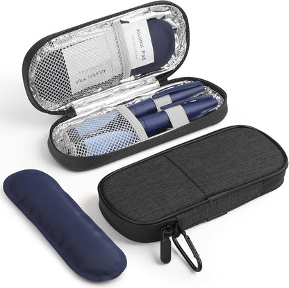 Insulin Pen Cooler Travel Case Diabetic Medication Insulated Cool Organizer with 2 Reusable Ice Packs for Insulin Pen and Other Diabetic Supplies, for the Daily Life and Trip(Black)