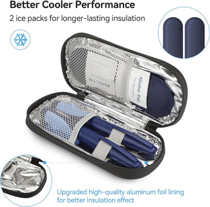 Insulin Pen Cooler Travel Case Diabetic Medication Insulated Cool Organizer with 2 Reusable Ice Packs for Insulin Pen and Other Diabetic Supplies, for the Daily Life and Trip(Black)