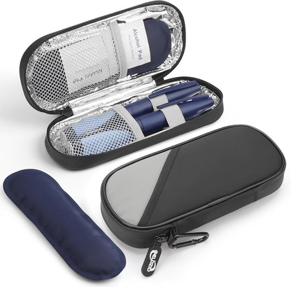 Insulin Pen Cooler Travel Case Diabetic Medication Insulated Cool Organizer with 2 Reusable Ice Packs for Insulin Pen and Other Diabetic Supplies, for the Daily Life and Trip(Black)