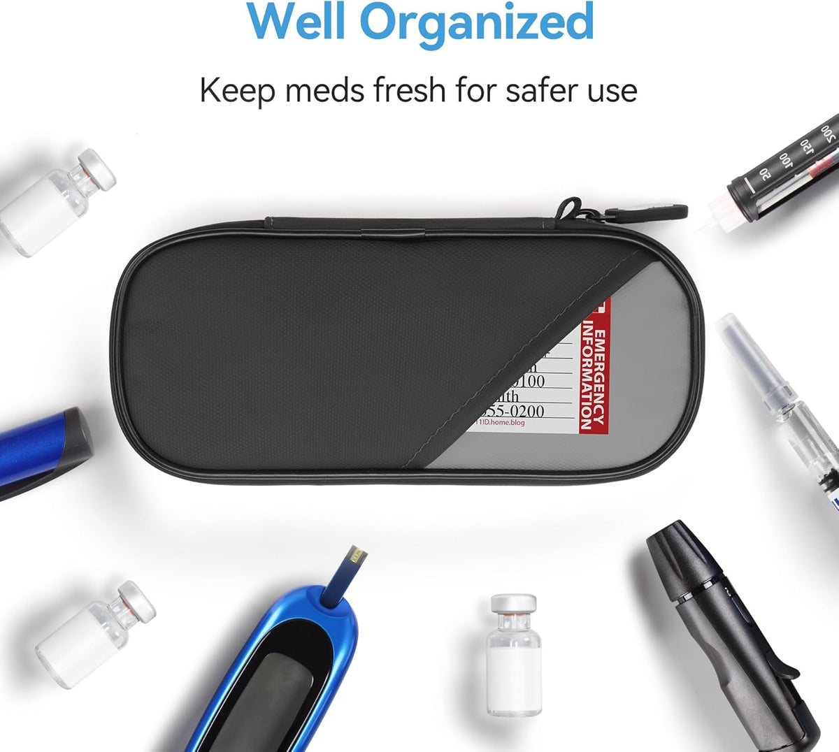 Insulin Pen Cooler Travel Case Diabetic Medication Insulated Cool Organizer with 2 Reusable Ice Packs for Insulin Pen and Other Diabetic Supplies, for the Daily Life and Trip(Black)
