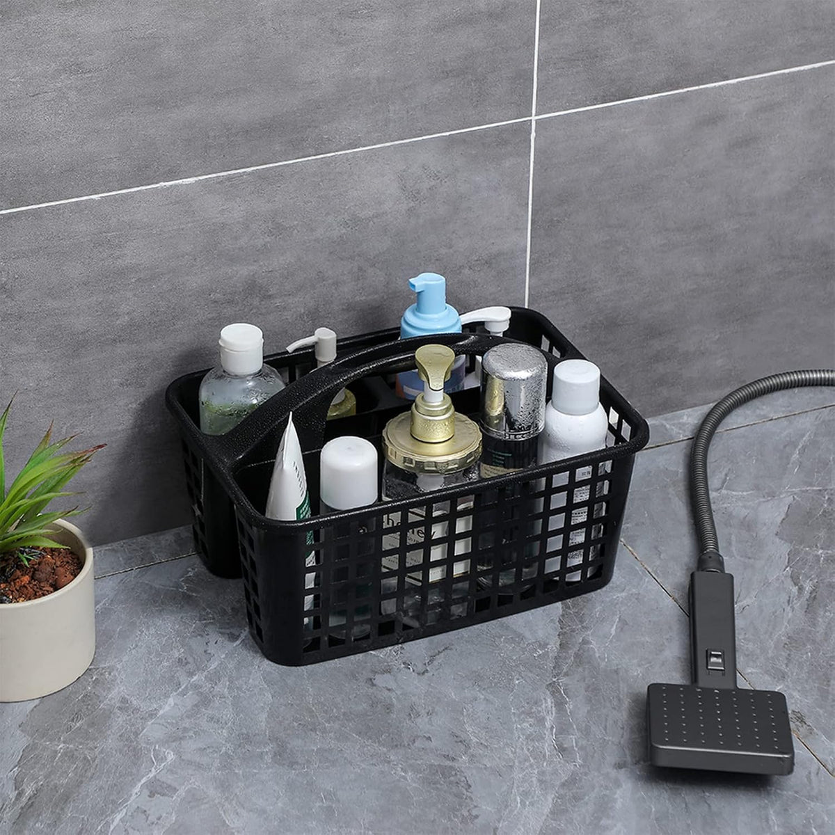 Portable Shower Caddy Basket Plastic Storage Basket with Compartments Grey | Sturdy Large Capacity Cleaning Supplies Organizer Divided Tool Bin for Bathroom Kitchen Bedroom College Dorm Essentials
