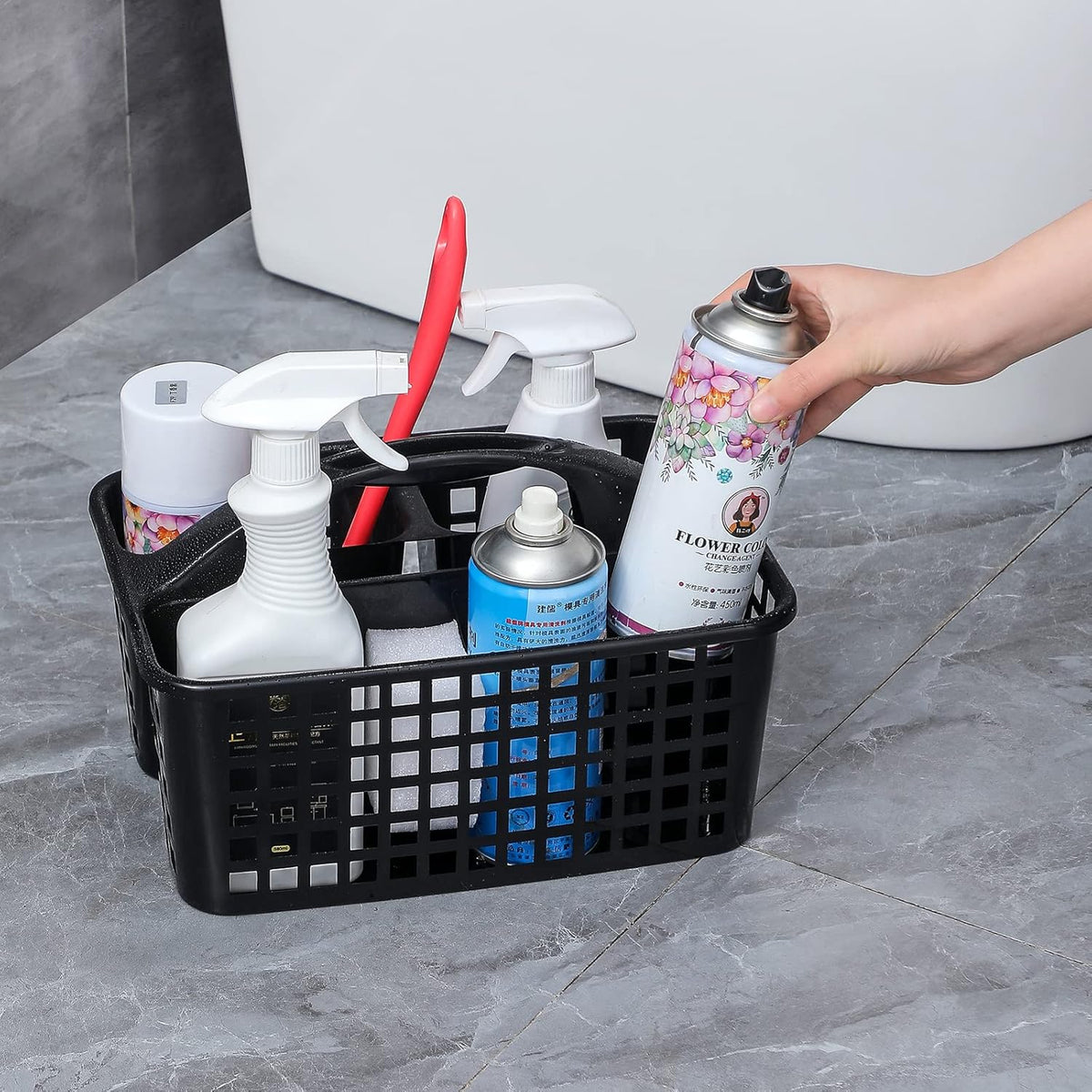 Portable Shower Caddy Basket Plastic Storage Basket with Compartments Grey | Sturdy Large Capacity Cleaning Supplies Organizer Divided Tool Bin for Bathroom Kitchen Bedroom College Dorm Essentials