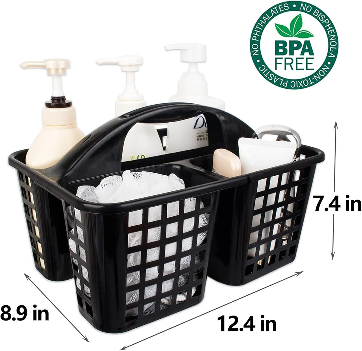 Portable Shower Caddy Basket Plastic Storage Basket with Compartments Grey | Sturdy Large Capacity Cleaning Supplies Organizer Divided Tool Bin for Bathroom Kitchen Bedroom College Dorm Essentials