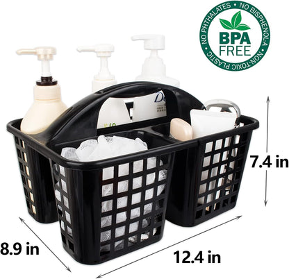 Portable Shower Caddy Basket Plastic Storage Basket with Compartments Grey | Sturdy Large Capacity Cleaning Supplies Organizer Divided Tool Bin for Bathroom Kitchen Bedroom College Dorm Essentials