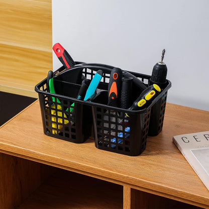 Portable Shower Caddy Basket Plastic Storage Basket with Compartments Grey | Sturdy Large Capacity Cleaning Supplies Organizer Divided Tool Bin for Bathroom Kitchen Bedroom College Dorm Essentials