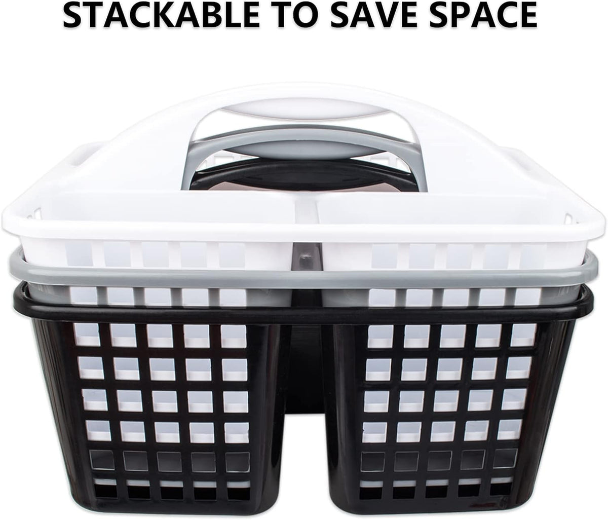 Portable Shower Caddy Basket Plastic Storage Basket with Compartments Grey | Sturdy Large Capacity Cleaning Supplies Organizer Divided Tool Bin for Bathroom Kitchen Bedroom College Dorm Essentials